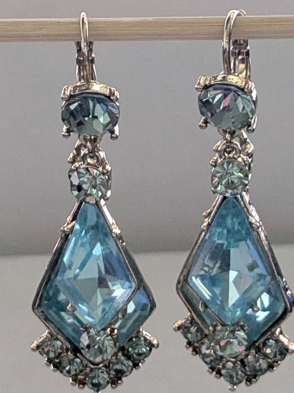 JEWELMINT Aquamarine Double Dangle Gold Tone Lever Back Pierced Earrings